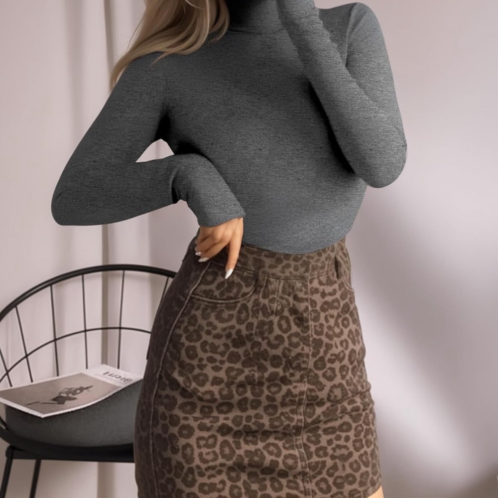 MangoPop Turtle Neck Long Sleeve Bodysuit Top Heather Grey Size XL
